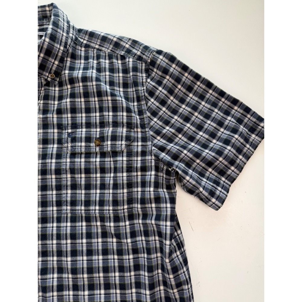 Carhartt Mens Large Relaxed Fit Plaid Blue Green Short Sleeve Button Up Shirt - Picture 7 of 13